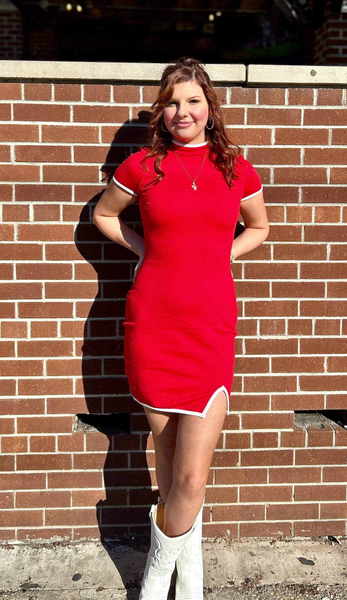 Contrast Binding Mock Neck Mini Dress